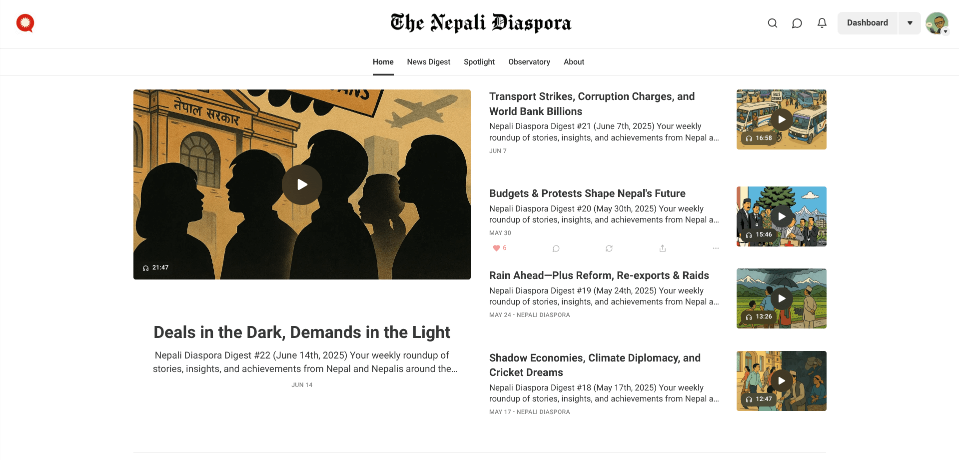 Screenshot of Nepali Diaspora Digest